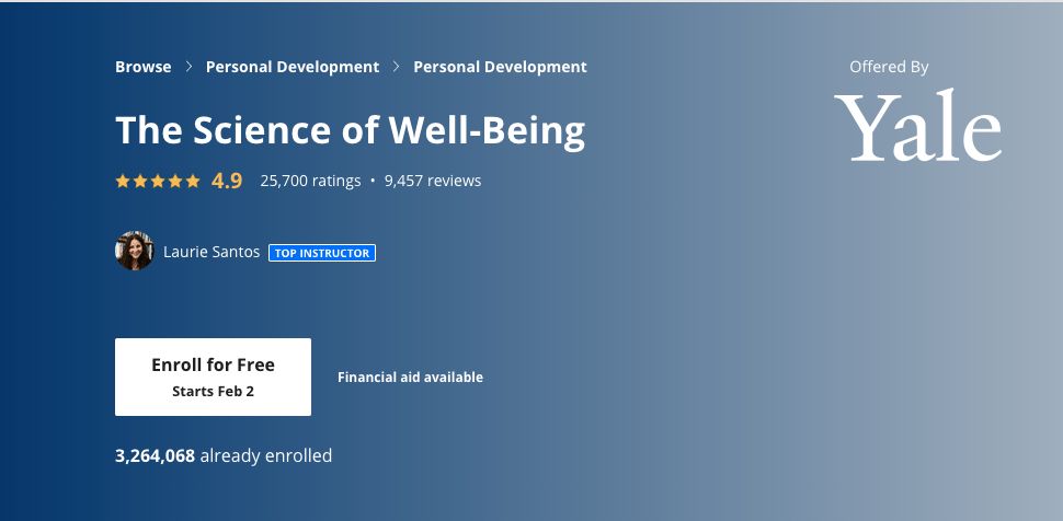 Coursera free courses: The Science of Well-Being Course